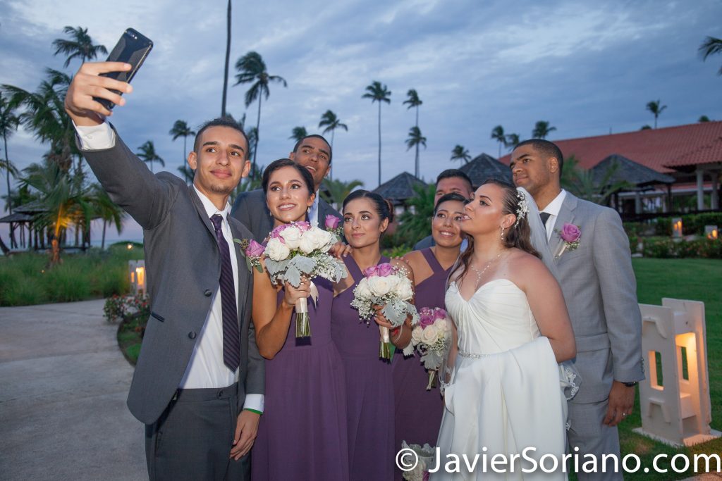 9/15/2017. Melia Coco Beach Resort. Rio Grande. Puerto Rico. The newly-wed couple taking a selfie with their friends. Are you having your wedding in NYC, Puerto Rico, Trinidad & Tobago, Mexico, etc.? I can be your photographer or videographer. I live in New York City. I can travel. Photo by Javier Soriano/www.JavierSoriano.com