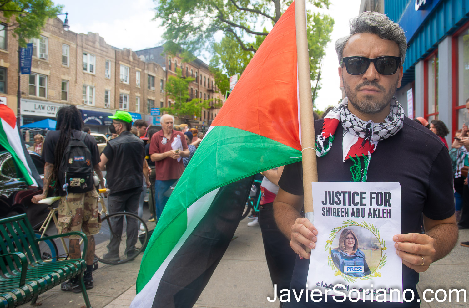 Sunday, May 15, 2022. Brooklyn, New York City – Palestinians, anti-Zionist Jews, Mexicans, and other allies of Palestine commemorated Nakba 74th in Bay Ridge, Brooklyn; New York City.

People gathered at 72nd Street and 5th Ave. After the vigil honoring Palestinian journalist Shireen Abu Akleh (she was executed by the terrorist state of Israel on May 11, 2022) and rally, they marched through different streets in Brooklyn.

Photo by Javier Soriano/www.JavierSoriano.com