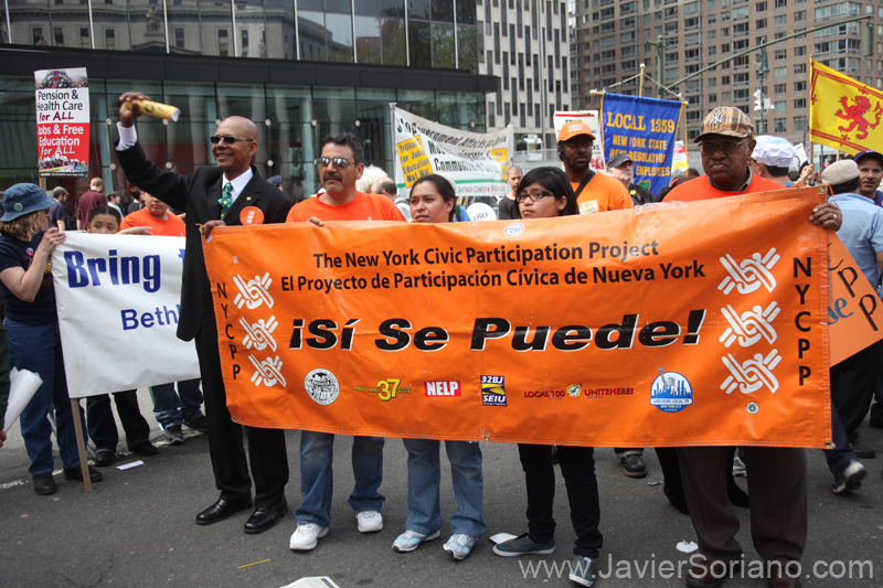 Sunday, May 1, 2011. New York City - May Day — International Workers’ Day. Foley Square Park, NYC.  Domingo 1 de mayo de 2011. Ciudad de Nueva York - May Day - Día Internacional de los Trabajadores. Foley Square Park, NYC.  Photo by Javier Soriano/www.JavierSoriano.com