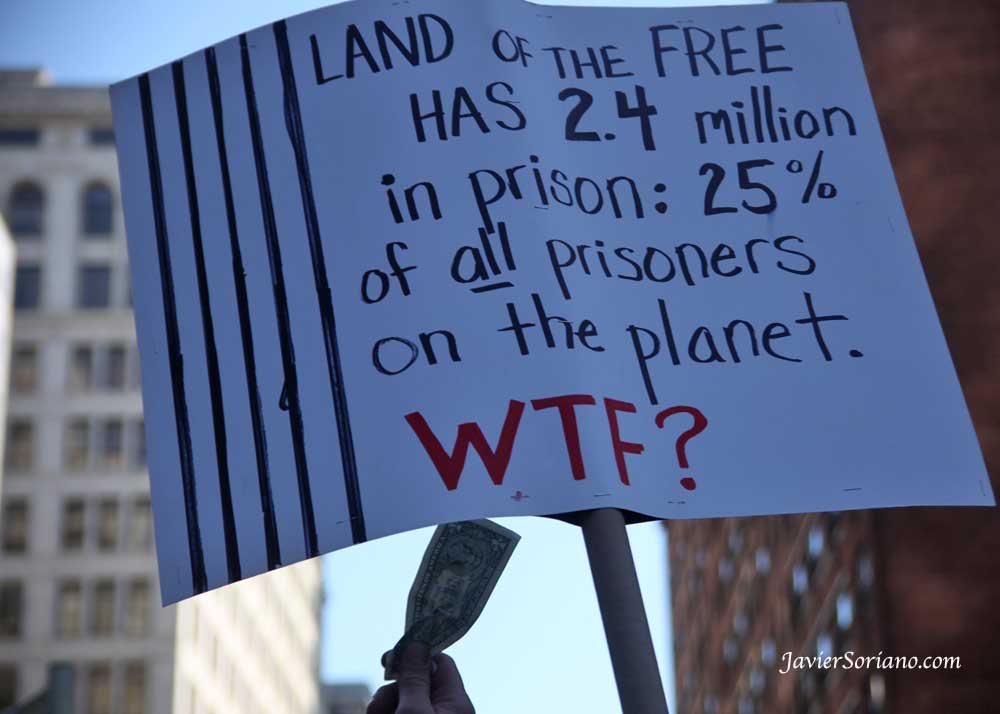 Tuesday, May 1, 2012. New York City - May Day — International Workers’ Day. "Land of the FREE HAS 2.4 million in prison: 25% of all prisoners in the planet. WTF?"  Martes 1 de mayo de 2012. Ciudad de Nueva York - May Day - Día Internacional de los Trabajadores.    Photo by Javier Soriano/www.JavierSoriano.com