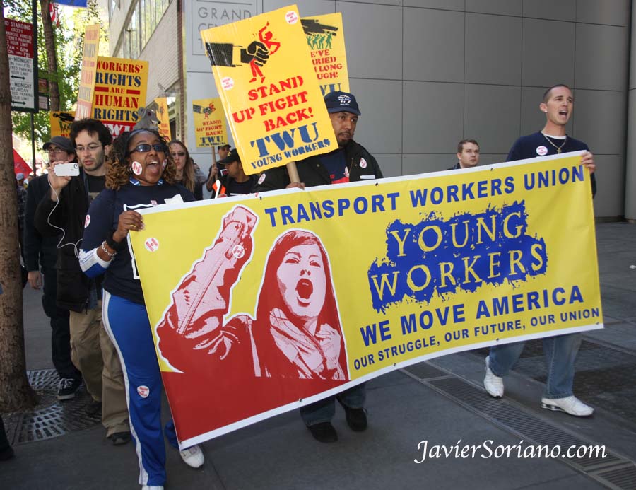 Wednesday, May 1, 2013. New York City - International Workers' Day.  TWU Transport Workers Union. Young workers "We move America".   Miércoles 1 de mayo de 2013. Ciudad de Nueva York. Día Internacional de los Trabajadores, también conocido como MAY DAY.  Photo by Javier Soriano/www.JavierSoriano.com