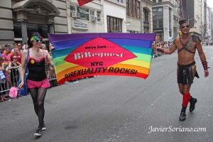 Sunday, June 30, 2013. New York City - LGBTQ Pride March. "Bisexuality rocks!" Bisexuals say. Photo by Javier Soriano/www.JavierSoriano.com