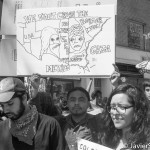 "We didn't cross the border". "No more walls". "USA, MEXICO, ISRAEL, GAZA." "Freedom, oppressed, silenced". Protesters marching to different targets in Manhattan and to Union Square Park. Photo taken by Javier Soriano/www.JavierSoriano.com on MAY DAY-5/1/2014.