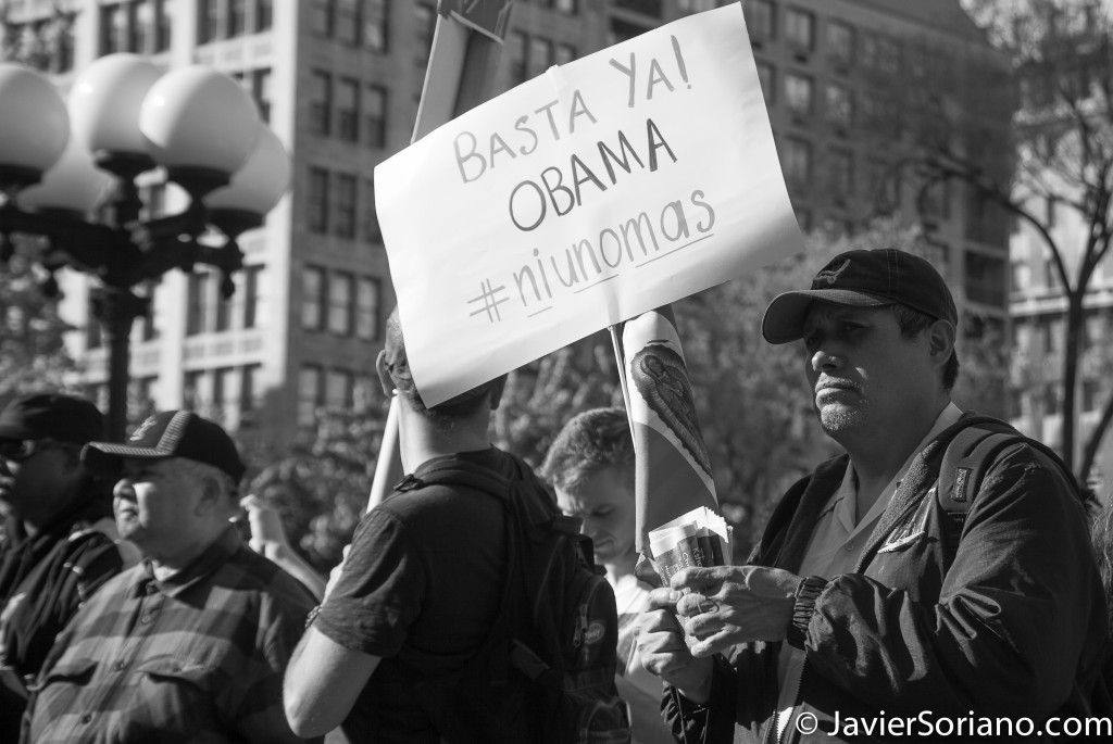 Thursday, May 1, 2014. New York City – International Workers' Day or May Day. Jueves 1 de mayo de 2014. Ciudad de Nueva York: Día Internacional de los Trabajadores o May Day. "Basta ya Obama. #NiUnoMas". Photo by Javier Soriano/JavierSoriano.com