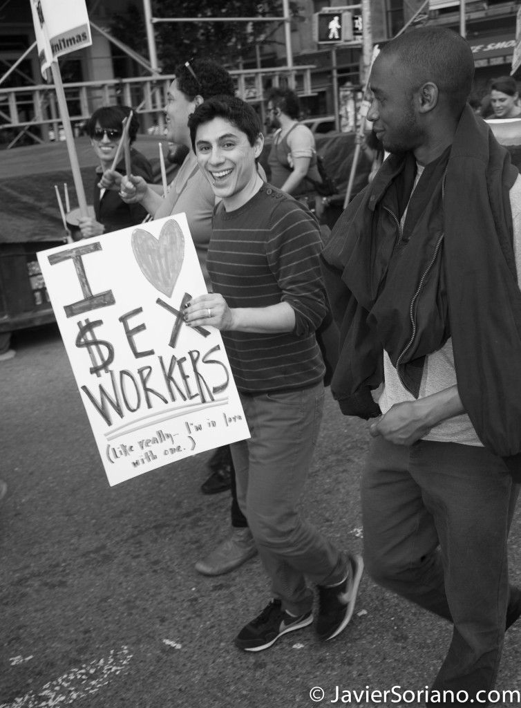 Thursday, May 1, 2014. New York City – International Workers' Day or May Day. "I love sex workers"  Jueves 1 de mayo de 2014. Ciudad de Nueva York: Día Internacional de los Trabajadores o May Day.    Photo by Javier Soriano/JavierSoriano.com