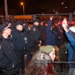12/19/2014 City Hall, NYC - Protestors against police brutality on the Manhattan Bridge trying to cross it. NYPD officers blocking them.
Photo by Javier Soriano/www.JavierSoriano.com
