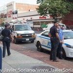 7/6/2015 Brooklyn, NYC - NYPD officers observing #PeoplesMonday activists.  
Photo by Javier Soriano/http://www.JavierSoriano.com/