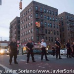 7/6/2015 Brooklyn, NYC - NYPD officers did not allow #People's Monday activists keep walking in the street to the 71 precinct.
Photo by Javier Soriano/http://www.JavierSoriano.com/