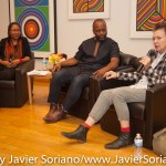 10/05/2015 NYC - Left to right: bell hooks, Theaster Gates and Laurie Anderson.
Photo by Javier Soriano/http://www.JavierSoriano.com/