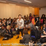 10/07/2015 NYC. The New School - bell hooks, Darnell Moore and Marci Blackman entering the Wollman Hall full of people. 
The room was full, they had to sit on the floor.

Photo by Javier Soriano/http://www.JavierSoriano.com/