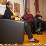 10/07/2015 NYC. The New School - Left to right, bell hooks + Darnell Moore + Marci Blackman.
Photo by Javier Soriano/http://www.JavierSoriano.com/