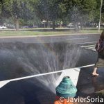 7/26/2016 - Philadelphia, Pa. 
A Bernie's supporter enjoying the water and the rainbow.
Photo by Javier Soriano/http://www.JavierSoriano.com/
