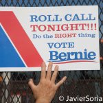 7/26/2016 - Philadelphia, Pa. 
"Roll call tonight!!! Do the right thing. Vote Bernie."
Photo by Javier Soriano/http://www.JavierSoriano.com/