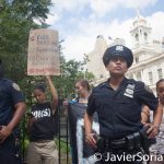 8/2/2016 - NYPD agents and #ShutDownCityHallNYC demonstrators in Abolition Park ( City Hall Park). NYC.
Photo by Javier Soriano/http://www.JavierSoriano.com/