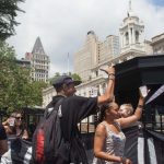 8/2/2016 Abolition Park ( City Hall Park). NYC - #ShutDownCityHallNYC activists celebrate the resignation of Bill Bratton, NYPD Commissioner.
Photo by Javier Soriano/http://www.JavierSoriano.com/