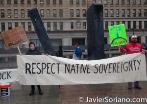 1/26/2017 People’s protectors demonstrate in Philadelphia, PA. "Fight enviromental racism. #NoDAPL." "Respect Native Sovereignty." "Water is Life. #NoDAPL." Photo by Javier Soriano/www.JavierSoriano.com