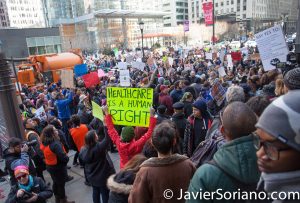 1/26/2017 People’s protectors demonstrate in Philadelphia, PA. People shutted down Goldman Sachs. "Healthcare is a human right." Photo by Javier Soriano/www.JavierSoriano.com