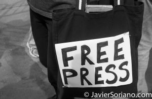 Manhattan, New York City - On Saturday, March 25th, 2017, a group of people gathered at Bryant Park and marched to the New York Times building to support freedom of the press. Photo by Javier Soriano/www.JavierSoriano.com