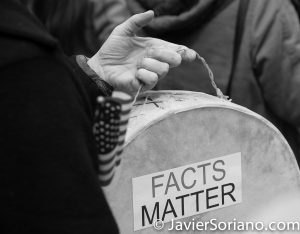 3/25/2017 NYC - People for Free Press. Activist at Bryant Park. "Facts matter." Photo by Javier Soriano/www.JavierSoriano.com