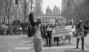 3/25/2017 NYC - People for Free Press. Activists marching from Bryant Park to the New York Times building. "Our liberty depends on the freedom of the press."_Thomas Jefferson Photo by Javier Soriano/www.JavierSoriano.com