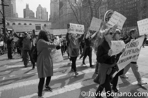 3/25/2017 NYC - People for Free Press. Activists marching from Bryant Park to the New York Times building. Photo by Javier Soriano/www.JavierSoriano.com