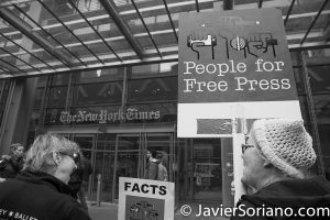 3/25/2017 NYC - People for Free Press. Activists in front of the New York Times building. "People for free press." Photo by Javier Soriano/www.JavierSoriano.com