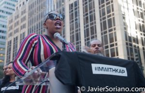 8/23/2017 NYC - Symone D. Sanders was one of the speakers at the “United We Stand” rally in support of Colin Kaepernick. Symone is a democratic strategist, communications consultant and CNN Political Commentator who rose to prominence during her tenure as the national press secretary for U.S. Sen. Bernie Sanders presidential campaign. Photo by Javier Soriano/www.JavierSoriano.com