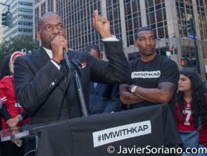 8/23/2017 NYC - Pastor Jamal Harrison Bryant was one of the speakers at the “United We Stand” rally in support of Colin Kaepernick. Radical, Revolutionary, Innovative, Anointed, and Cutting Edge are some of the words often used to describe Dr. Jamal-Harrison Bryant. This ministry driven vanguard has inspired thousands of believers around the nation. He has an unprecedented prophetic mantle that distinguishes him as a remarkable visionary who has made a powerful impact in the Christian Arena. Stepping out on faith and the support of 43 people who believed that God was going to do the unexpected, Dr. Bryant founded The Empowerment Temple. The first service was held on Easter Sunday, April 22, 2000, in a Baltimore City banquet hall. In just seven short years, God has directed the paths of over 10,000 members to Empowerment Temple, the fastest growing church in the A.M.E. denomination. Photo by Javier Soriano/www.JavierSoriano.com