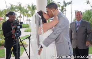9/15/2017. Melia Coco Beach Resort. Rio Grande. Puerto Rico. First kiss of the newly-wed couple. Are you having your wedding in NYC, Puerto Rico, Trinidad & Tobago, Mexico, etc.? I can be your photographer or videographer. I live in New York City. I can travel. Photo by Javier Soriano/www.JavierSoriano.com