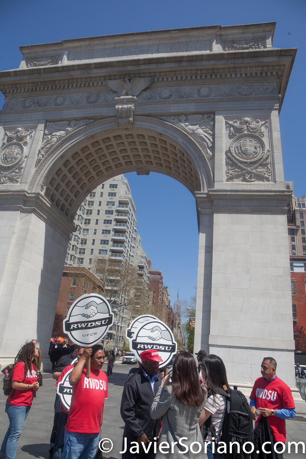 Tuesday, May 1, 2018. New York City – International Workers’ Day or May Day.  Members of the Retail, Wholesale and Department Store Union (RWDSU) at Washington Square Park.  Martes 1 de mayo de 2018. Ciudad de Nueva York - Día Internacional de los Trabajadores (May Day).  Photo by Javier Soriano/www.JavierSoriano.com