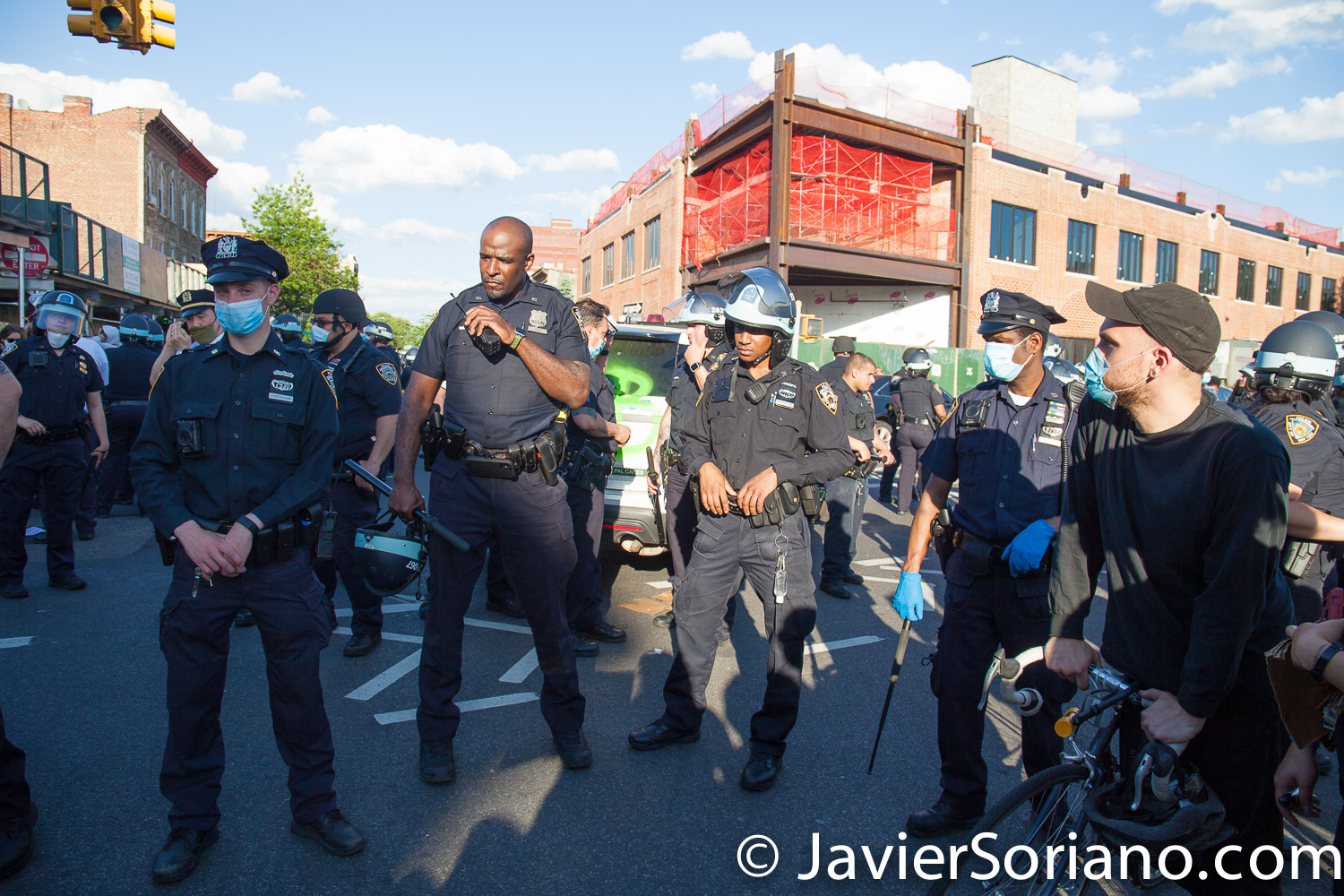 Saturday, May 30, 2020. Brooklyn, New York City - March in Flatbush to demand justice for George Floyd. Many NYPD officers were not wearing a mask. Photo by Javier Soriano/www.JavierSoriano.com