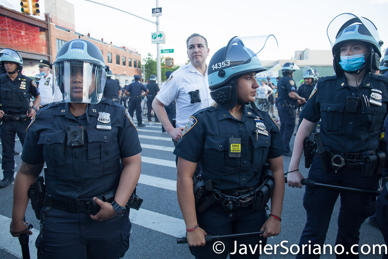 Saturday, May 30, 2020. Brooklyn, New York City - March in Flatbush to demand justice for George Floyd. Many NYPD officers were not wearing a mask. Photo by Javier Soriano/www.JavierSoriano.com