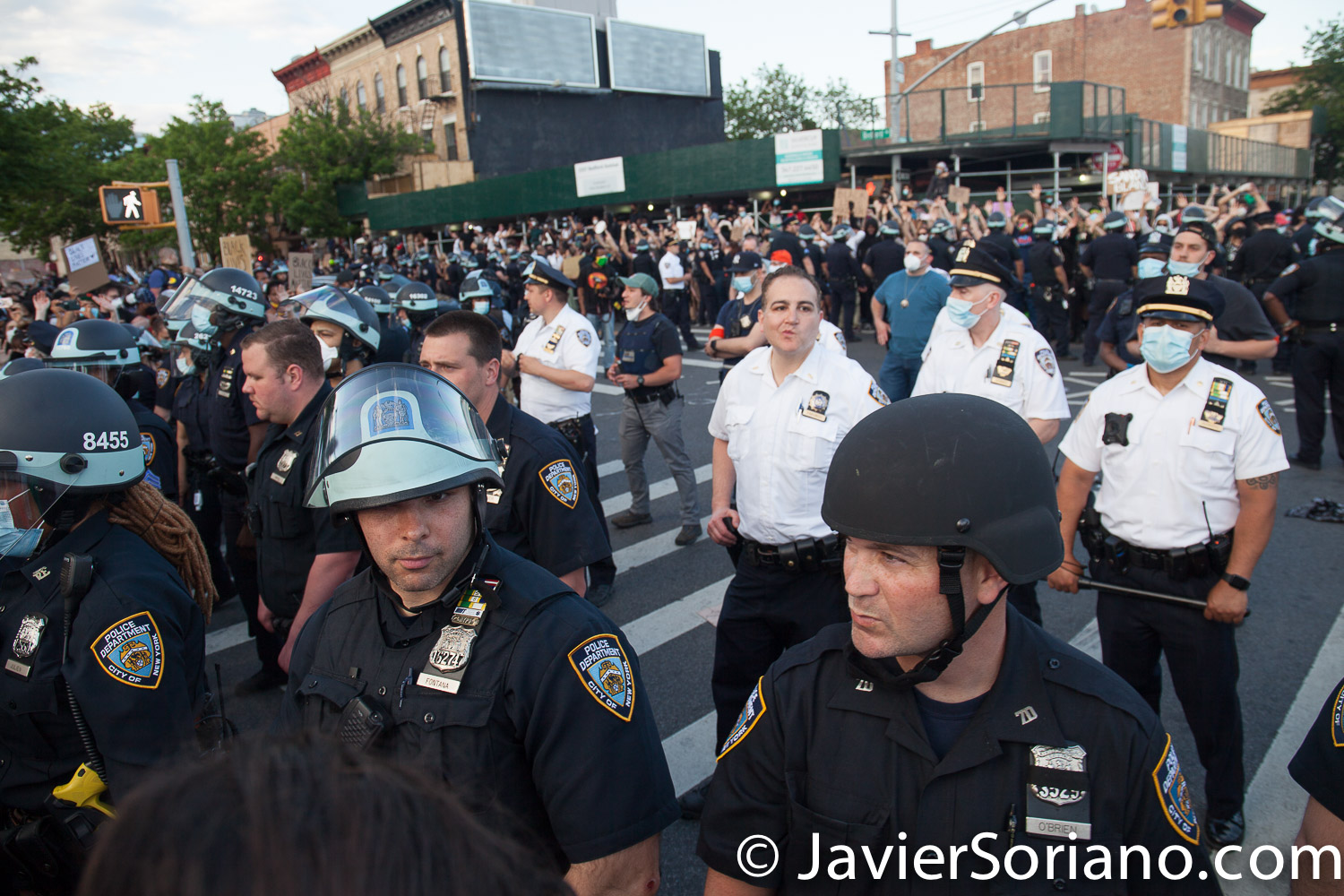 Saturday, May 30, 2020. Brooklyn, New York City - March in Flatbush to demand justice for George Floyd. Many NYPD officers were not wearing a mask. Photo by Javier Soriano/www.JavierSoriano.com