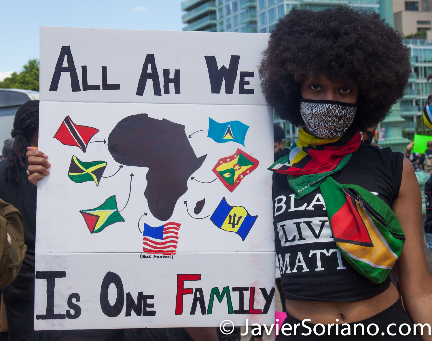 Sunday, June 14, 2020. Brooklyn, New York City - Caribbean Americans gathered on Flatbush Ave and Church Ave in Flatbush and marched to Grand Army Plaza for a rally. Protestors demanded justice for George Floyd, Breonna Taylor and the many other people killed by police officers in the United States of America. They also demanded that Council members and NYC Mayor Bill de Blasio cut the NYPD budget by at least one billion. Photo by Javier Soriano/www.JavierSoriano.com