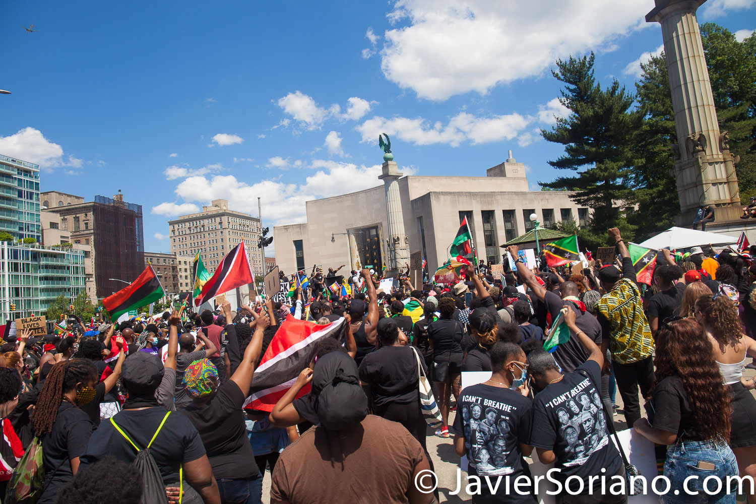 Sunday, June 14, 2020. Brooklyn, New York City - Caribbean Americans gathered on Flatbush Ave and Church Ave in Flatbush and marched to Grand Army Plaza for a rally. Protestors demanded justice for George Floyd, Breonna Taylor and the many other people killed by police officers in the United States of America. They also demanded that Council members and NYC Mayor Bill de Blasio cut the NYPD budget by at least one billion. Photo by Javier Soriano/www.JavierSoriano.com