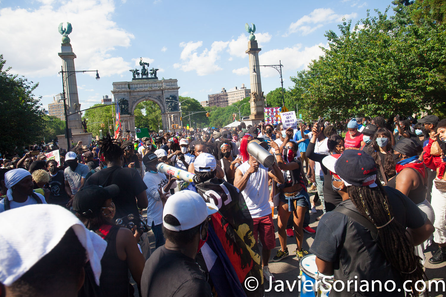 Sunday, June 14, 2020. Brooklyn, New York City - Caribbean Americans gathered on Flatbush Ave and Church Ave in Flatbush and marched to Grand Army Plaza for a rally. Protestors demanded justice for George Floyd, Breonna Taylor and the many other people killed by police officers in the United States of America. They also demanded that Council members and NYC Mayor Bill de Blasio cut the NYPD budget by at least one billion. Photo by Javier Soriano/www.JavierSoriano.com