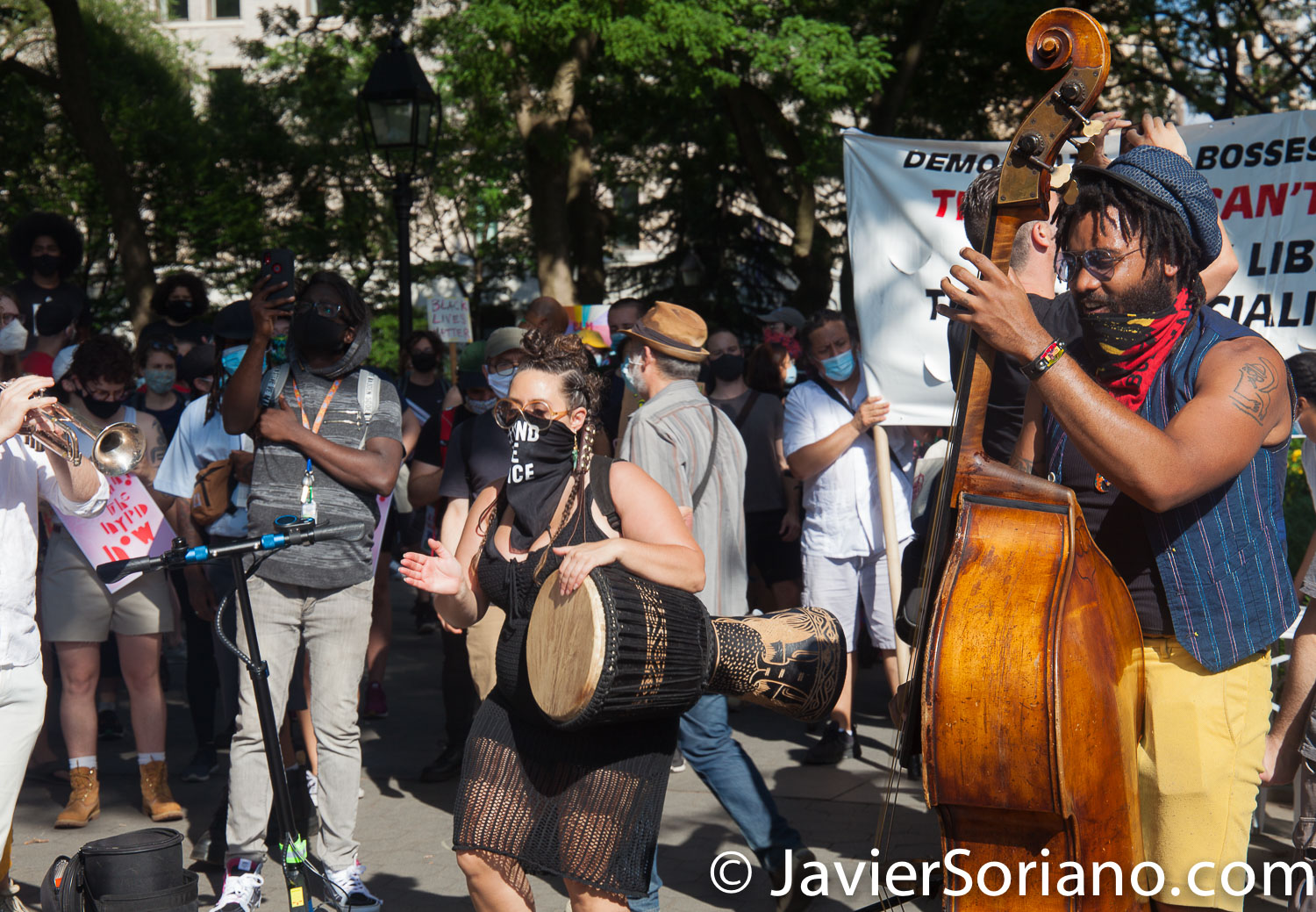 Monday, June 29, 2020. New York City – “Mass March to Defund the NYPD and Abolish the Police” organized by NYC-DSA. People gathered in Washington Square Park in Manhattan and marched to City Hall Park to join people at "Occupy City Hall". Protesters “demand that the City Council cut the NYPD police force and the NYPD budget in half and re-invest in community and social needs.” Photo by Javier Soriano/www.JavierSoriano.com