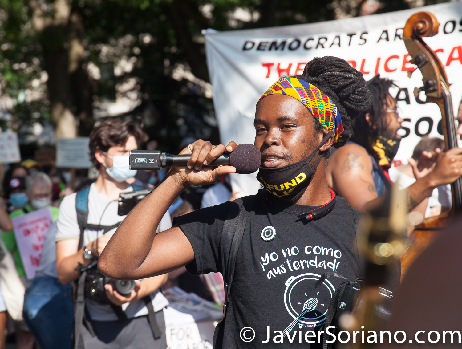 Monday, June 29, 2020. New York City – “Mass March to Defund the NYPD and Abolish the Police” organized by NYC-DSA. People gathered in Washington Square Park in Manhattan and marched to City Hall Park to join people at "Occupy City Hall". Protesters “demand that the City Council cut the NYPD police force and the NYPD budget in half and re-invest in community and social needs.” Photo by Javier Soriano/www.JavierSoriano.com
