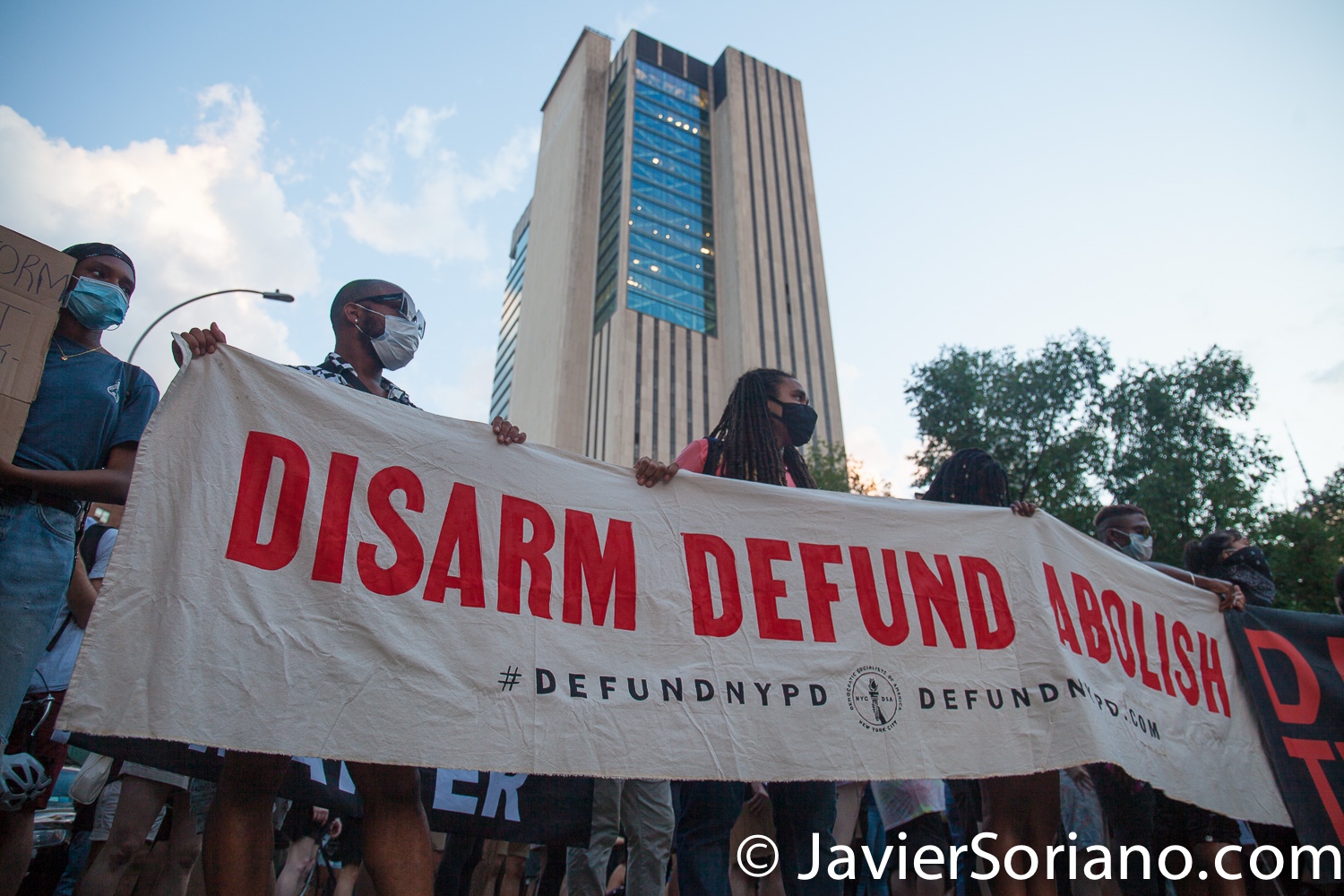 Monday, June 29, 2020. New York City – “Mass March to Defund the NYPD and Abolish the Police” organized by NYC-DSA. People gathered in Washington Square Park in Manhattan and marched to City Hall Park to join people at "Occupy City Hall". Protesters “demand that the City Council cut the NYPD police force and the NYPD budget in half and re-invest in community and social needs.” Photo by Javier Soriano/www.JavierSoriano.com