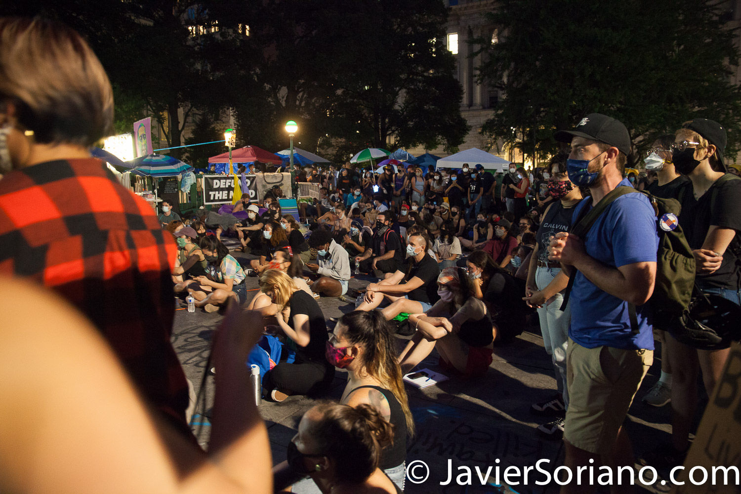 Monday, June 29, 2020. New York City – “Mass March to Defund the NYPD and Abolish the Police” organized by NYC-DSA. People gathered in Washington Square Park in Manhattan and marched to City Hall Park to join people at "Occupy City Hall". Protesters “demand that the City Council cut the NYPD police force and the NYPD budget in half and re-invest in community and social needs.” Protesters at "Occupy City Hall". Photo by Javier Soriano/www.JavierSoriano.com