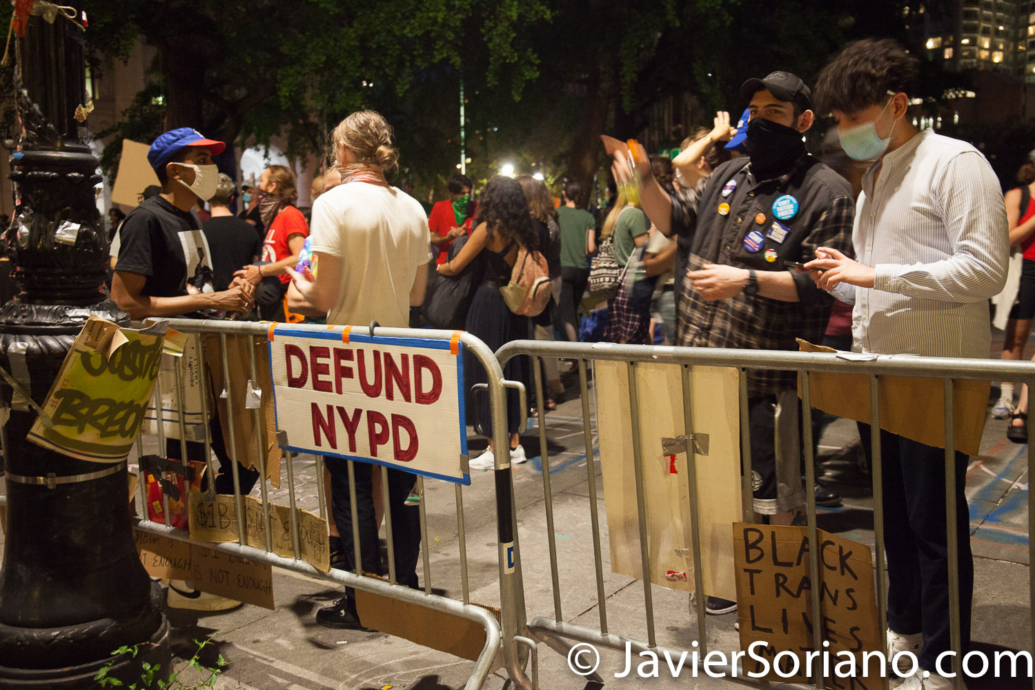 Monday, June 29, 2020. New York City – “Mass March to Defund the NYPD and Abolish the Police” organized by NYC-DSA. People gathered in Washington Square Park in Manhattan and marched to City Hall Park to join people at "Occupy City Hall". Protesters “demand that the City Council cut the NYPD police force and the NYPD budget in half and re-invest in community and social needs.” Protesters at "Occupy City Hall". Photo by Javier Soriano/www.JavierSoriano.com