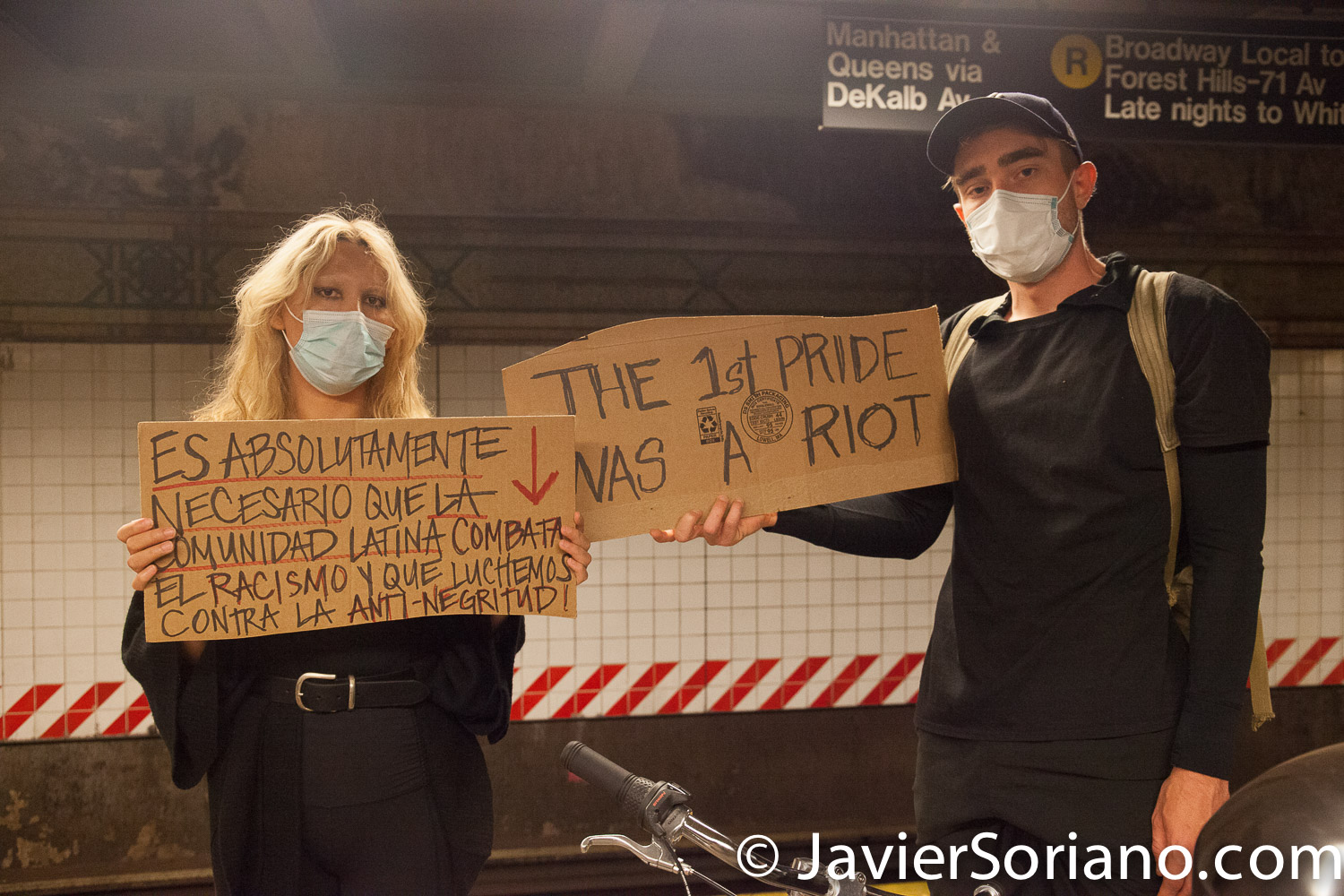 Tuesday, June 2, 2020. New York City - These people were on the train station. They were going to the rally and march in Manhattan to demand justice for George Floyd, Breonna Taylor, and too many others victims of police violence in the United States of America.   Photo by Javier Soriano/www.JavierSoriano.com