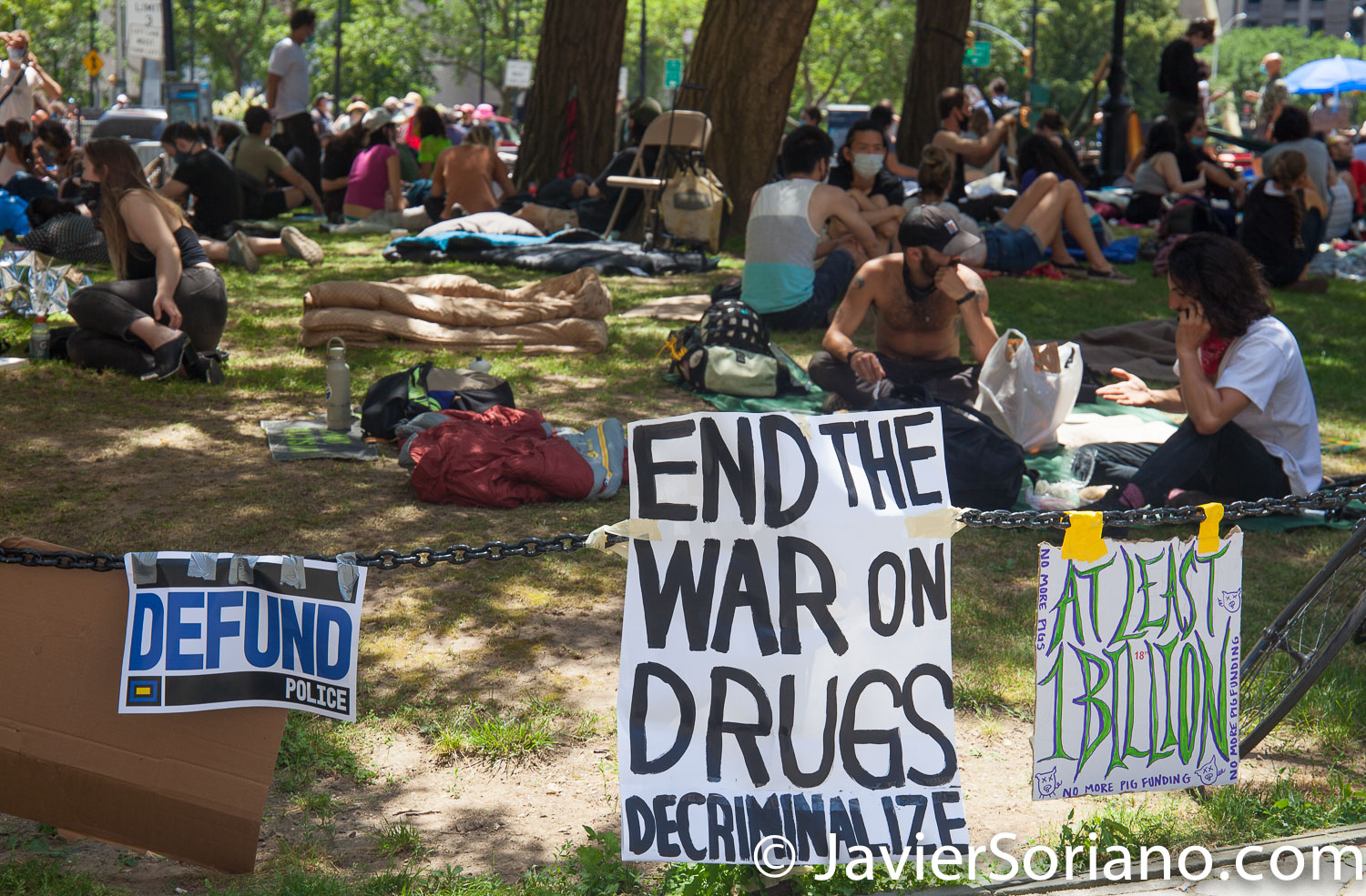 Wednesday, June 24, 2020. New York City – On Tuesday, June 23, 2020, more than hundred people along with VOCAL-New York and New York Communities for Change started to “Occupy City Hall” in New York City. They demand NYC Council members and NYC Mayor Bill de Blasio Defund The NYPD by at least $1 billion and invest in Youth services, affordable housing, healthcare, public education, social workers, and other social services in low income communities. Activists say they are not leaving City Hall Park until at least $1 billion is cut from the NYPD’s $6 billion budget. Photo by Javier Soriano/www.JavierSoriano.com