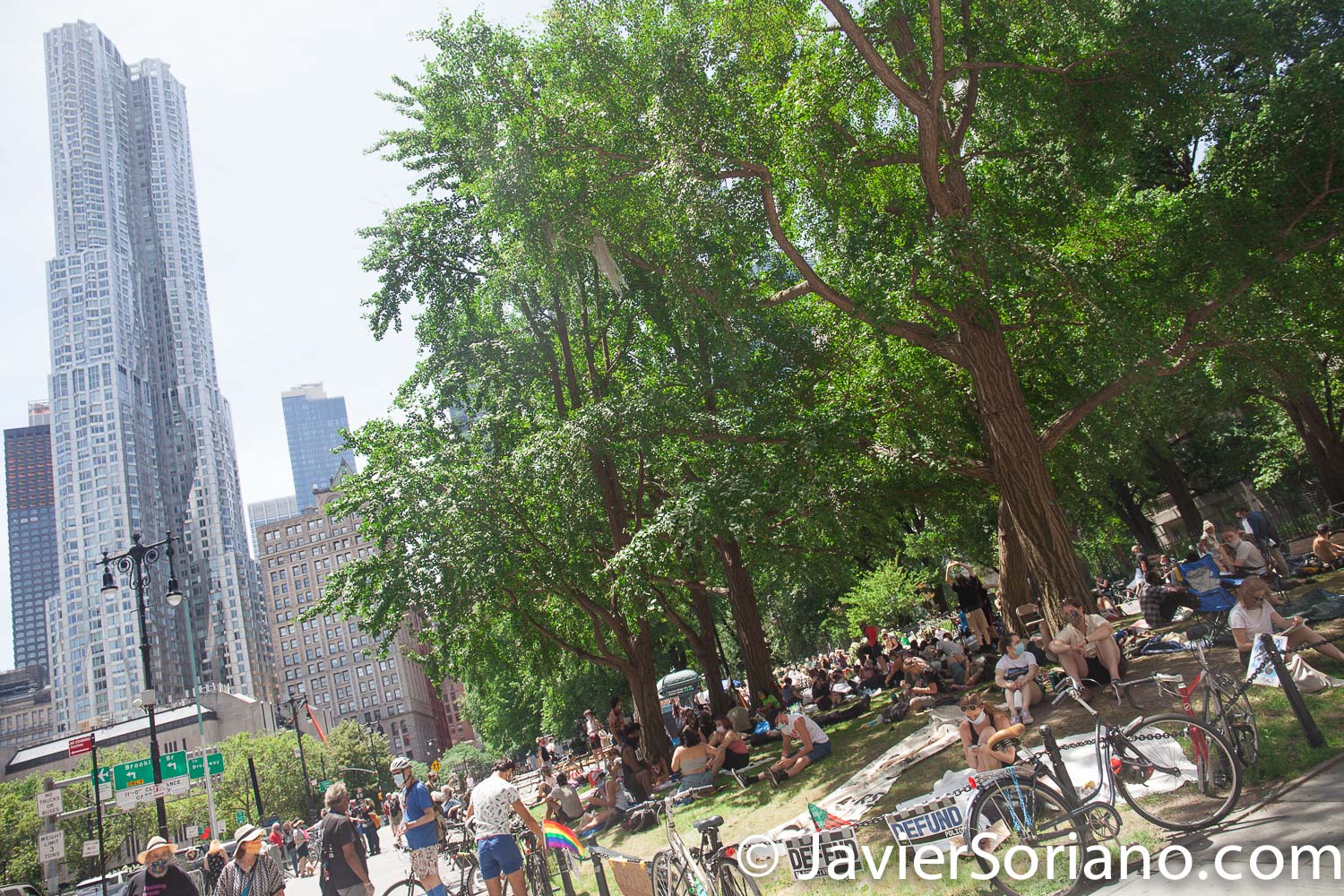 Wednesday, June 24, 2020. New York City – On Tuesday, June 23, 2020, more than hundred people along with VOCAL-New York and New York Communities for Change started to “Occupy City Hall” in New York City. They demand NYC Council members and NYC Mayor Bill de Blasio Defund The NYPD by at least $1 billion and invest in Youth services, affordable housing, healthcare, public education, social workers, and other social services in low income communities. Activists say they are not leaving City Hall Park until at least $1 billion is cut from the NYPD’s $6 billion budget. Photo by Javier Soriano/www.JavierSoriano.com