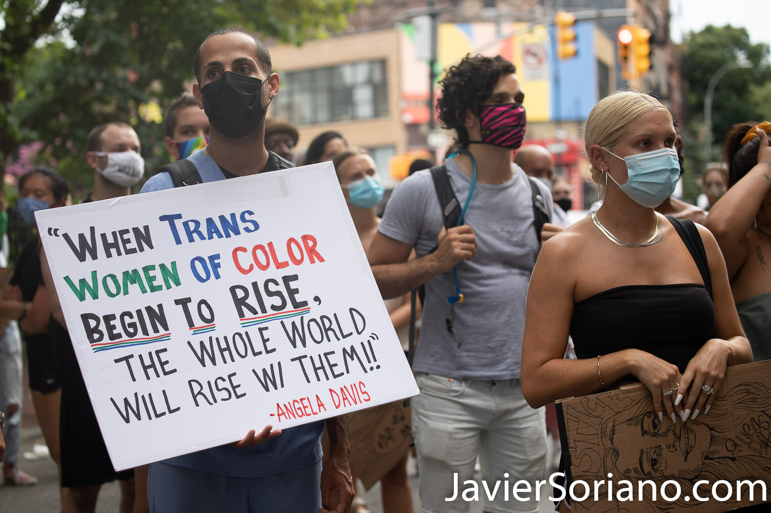 Thursday, July 30, 2020. Manhattan, New York City - Rally and March: “Liberation for Black Queer and Trans people.” Protesters had a rally in front of The Stonewall Inn. After the rally, they marched to Foley Square Park. A Trans woman said sometimes Trans women and Trans men are killed by police and sometimes they are killed by their own community. Activists said all Black Lives Matter. Joel rivera said, the rally and march was to honor and acknowledge Black Queer and Trans people. Photo by Javier Soriano/www.JavierSoriano.com