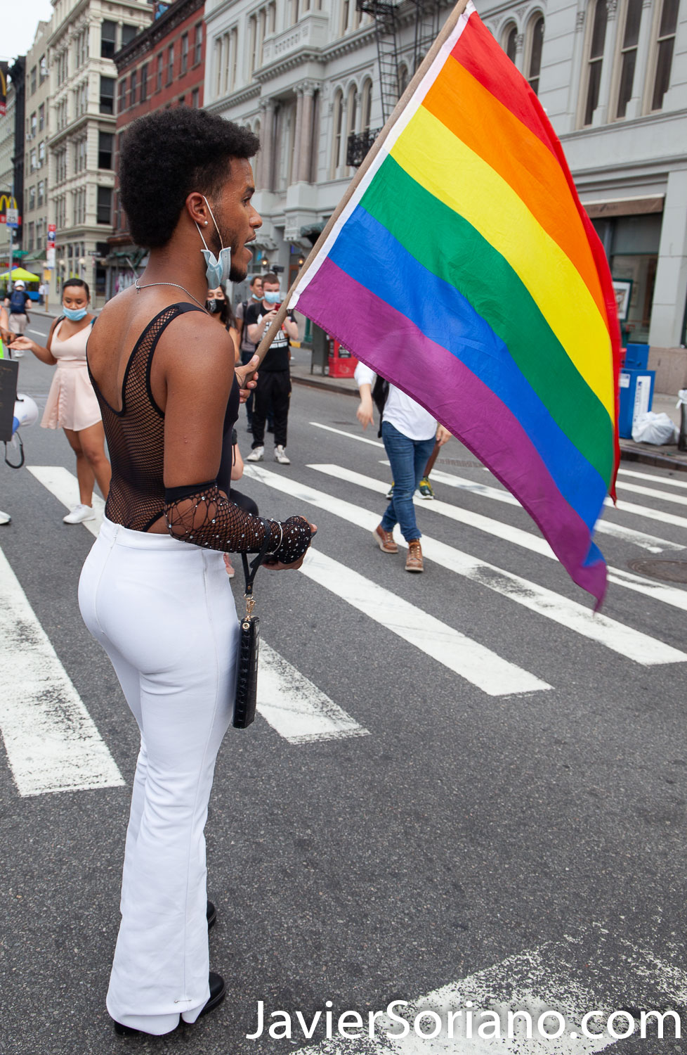 Thursday, July 30, 2020. Manhattan, New York City - Rally and March: “Liberation for Black Queer and Trans people.” Protesters had a rally in front of The Stonewall Inn. After the rally, they marched to Foley Square Park. A Trans woman said sometimes Trans women and Trans men are killed by police and sometimes they are killed by their own community. Activists said all Black Lives Matter. Joel rivera said, the rally and march was to honor and acknowledge Black Queer and Trans people. Photo by Javier Soriano/www.JavierSoriano.com