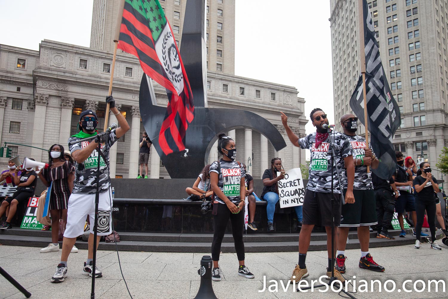 Thursday, July 30, 2020. Manhattan, New York City - Rally and March: “Not in our city. Not on our watch.” Demonstrators gathered at Foley Square Park where they had a rally. Speakers spoke in support of undocumented immigrants, Trans women, Trans men and the Black community, in general. After the rally, protesters marched to Park Row and Worth St where activists staged a Die-in for victims of police brutality in New York and in the country. Demonstrators also demanded the resignation of the New York City Police Commissioner, Dermot Shea. Photo by Javier Soriano/www.JavierSoriano.com