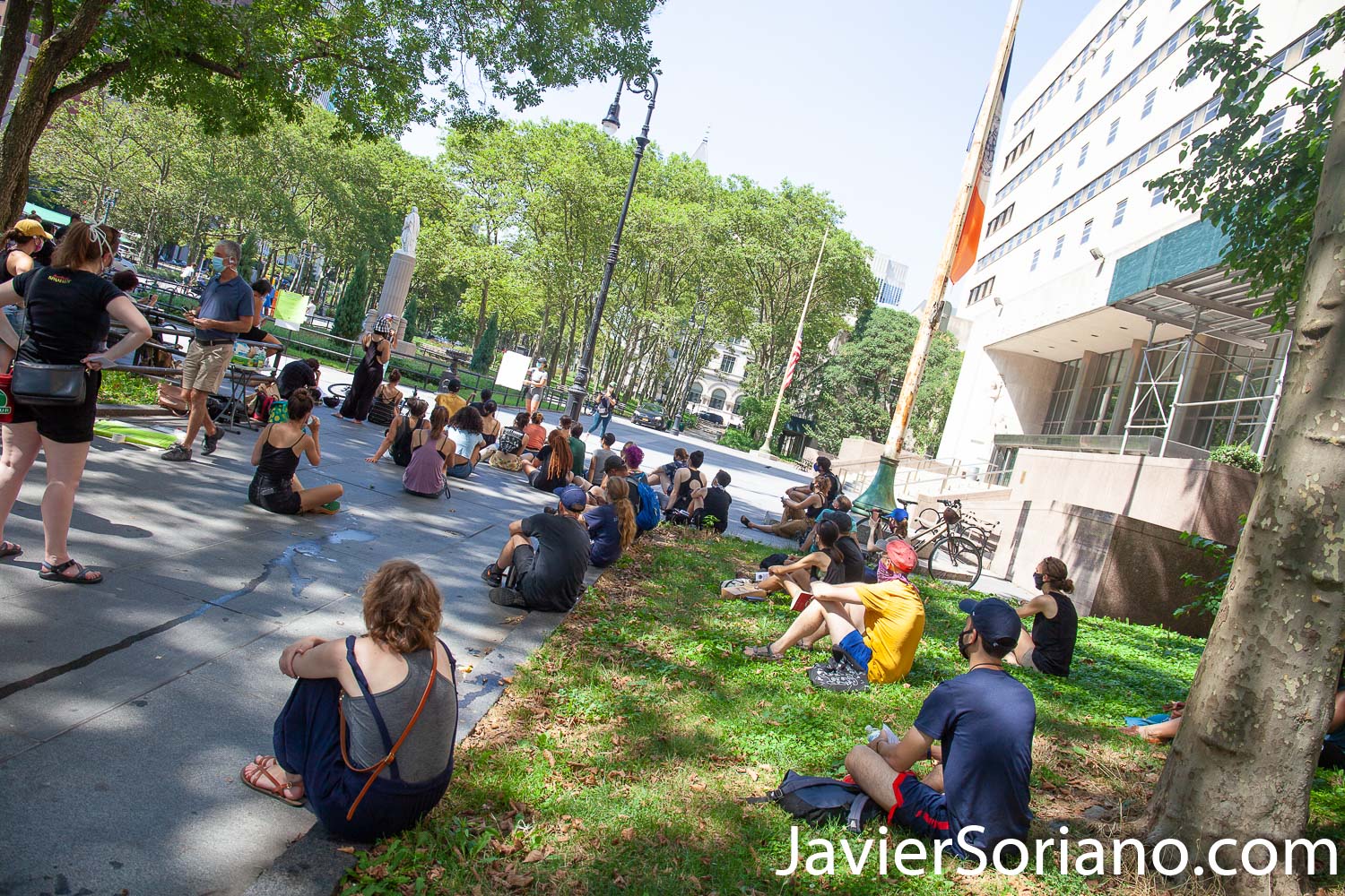 Saturday, July 18, 2020. Brooklyn, New York City – “The Vile identities of Christopher Columbus: A Teach-In.” This event was in Columbus Park. Downtown Brooklyn, New York City. Organizers say, “We are community members who are demanding that all statues of Columbus are taken down by October 12th, 2020. Columbus represents the oppression and violence of colonialism." Photo by Javier Soriano/www.JavierSoriano.com
