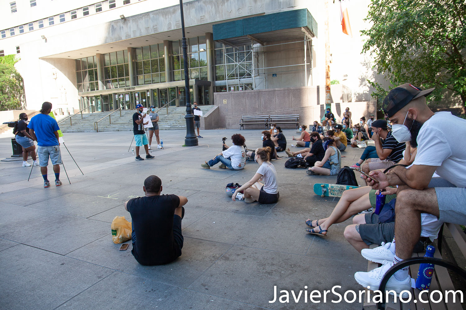 Saturday, July 18, 2020. Brooklyn, New York City – “The Vile identities of Christopher Columbus: A Teach-In.” This event was in Columbus Park. Downtown Brooklyn, New York City. Organizers say, “We are community members who are demanding that all statues of Columbus are taken down by October 12th, 2020. Columbus represents the oppression and violence of colonialism." Photo by Javier Soriano/www.JavierSoriano.com