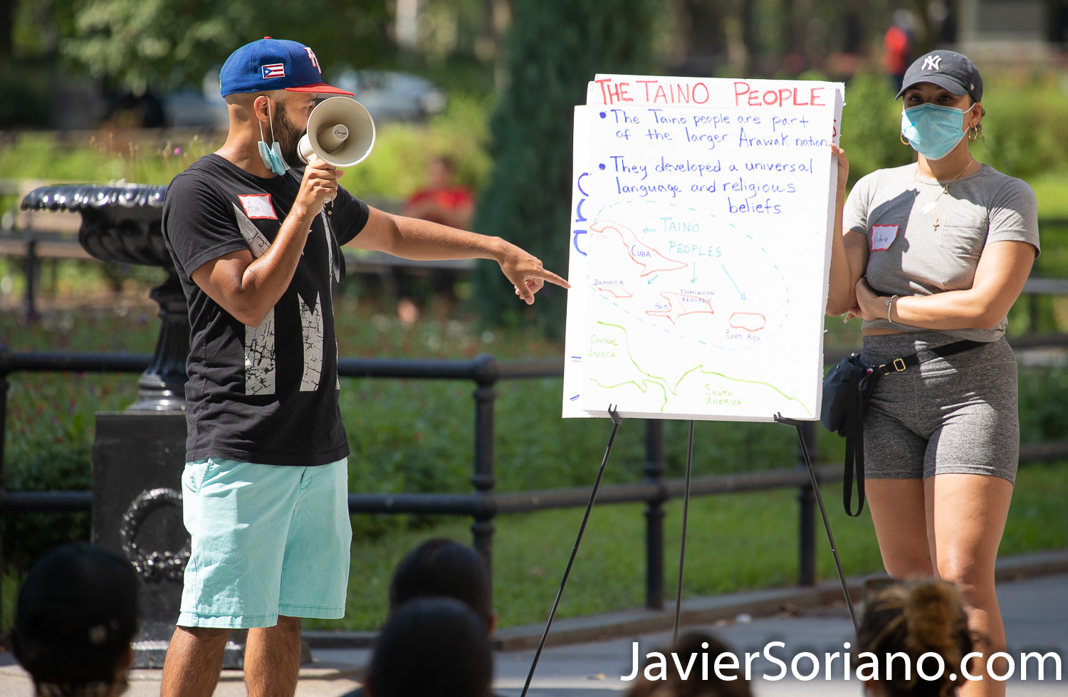 Saturday, July 18, 2020. Brooklyn, New York City – “The Vile identities of Christopher Columbus: A Teach-In.” This event was in Columbus Park. Downtown Brooklyn, New York City. Organizers say, “We are community members who are demanding that all statues of Columbus are taken down by October 12th, 2020. Columbus represents the oppression and violence of colonialism." Photo by Javier Soriano/www.JavierSoriano.com